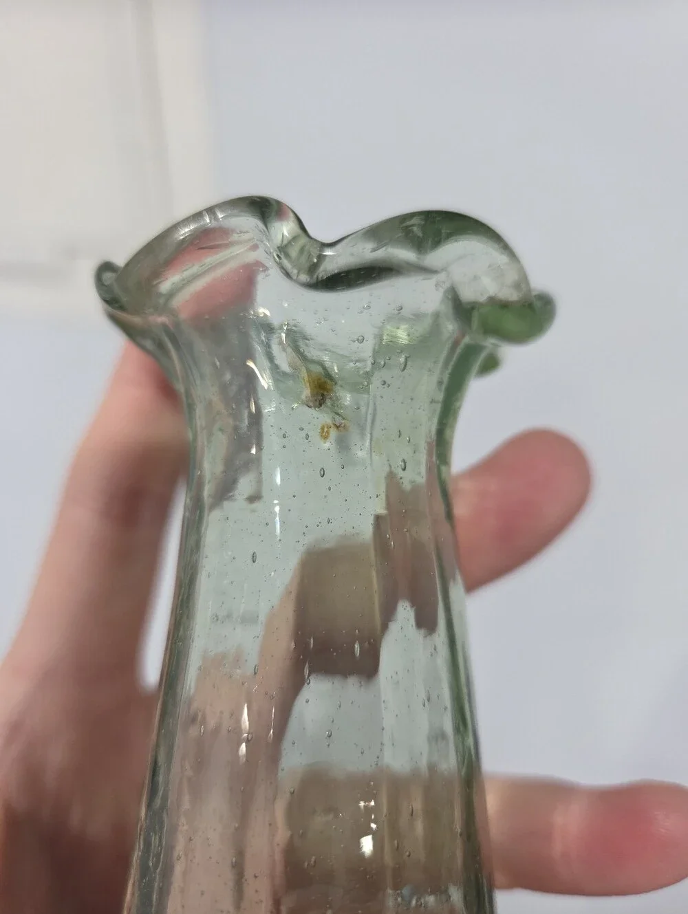 Vintage 19th Century Green Glass Bud Vase Hand Blown Bubbles